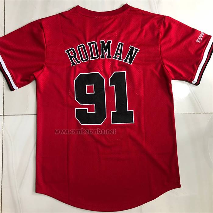 Camiseta Manga Corta Chicago Bulls Dennis Rodman NO 91 Rojo